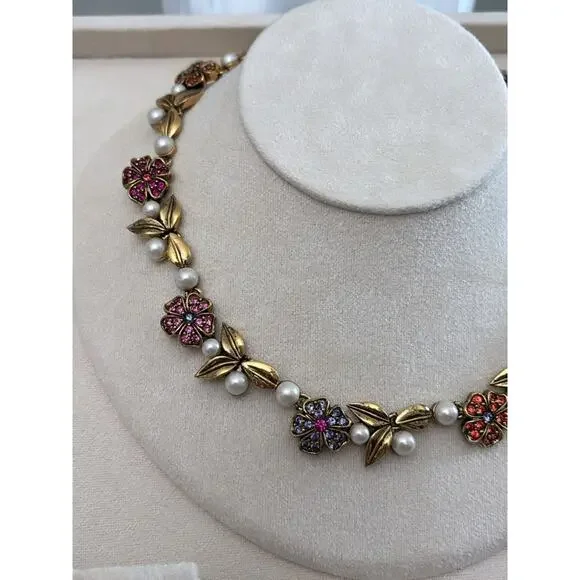 Nina Ricci Gold Plated Necklace with Pearls, Enamel & Crystals - 16-18" - Picture 2 of 5